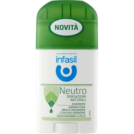 Infasil Neutro Natural Sensations - Desodorante en barra que evita las manchas, 40 ml