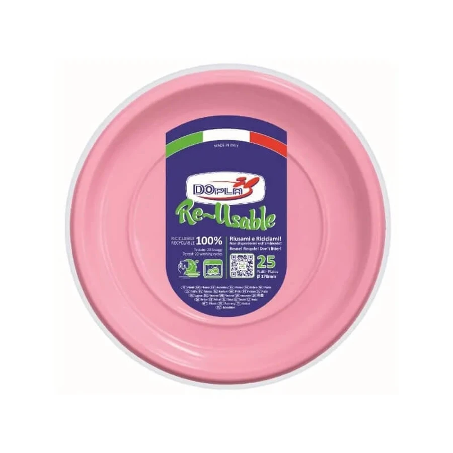 Dopla Re-usable - 25 small reusable plates - pink
