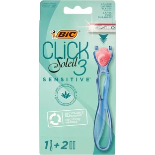 Bic Click 3 Soleil Sensitive - Navulbaar scheermesje voor vrouwen, met een handvat van gerecycled plastic + 2 navullingen