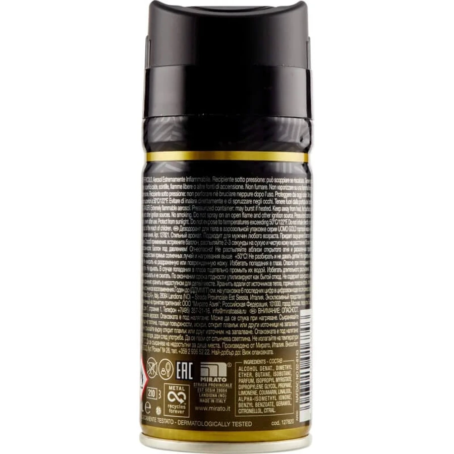 Malizia Gold - Deodorantspray voor mannen, 150 ml