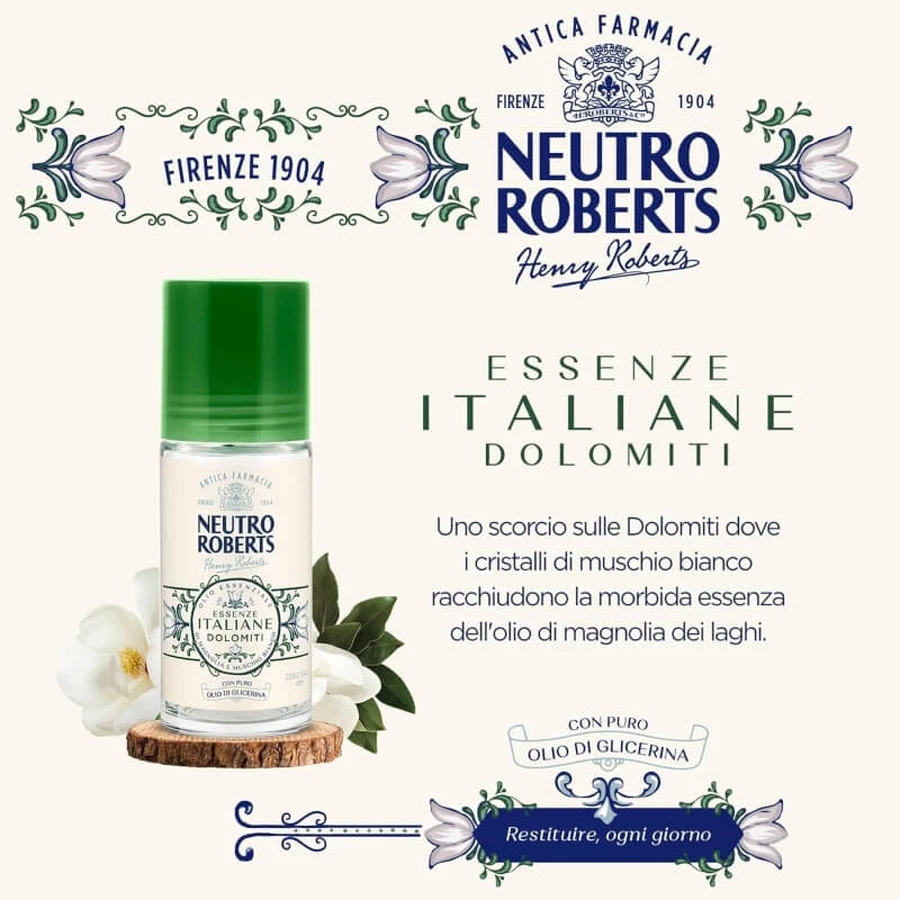 Neutro Roberts Italian Essences Dolomites - Desodorante en roll-on sin aluminio, 50 ml