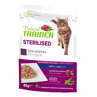 Natural Trainer Adult Sterilized Duck Bites - Aliment complet pour chats stérilisés, 85 g