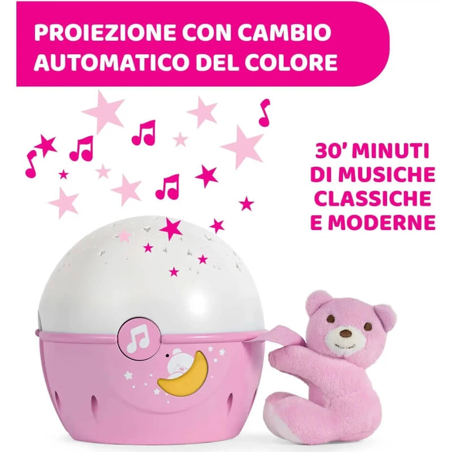Chicco Next 2 Stars Projektionswand in Rosa mit Bärenmotiv, ab 0 Monaten