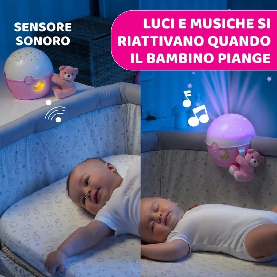 Chicco Next 2 Stars Projektionswand in Rosa mit Bärenmotiv, ab 0 Monaten