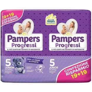 Pampers Progressi Junior Windeln, Größe 5 (11–25 kg), Doppelpack mit 36 Windeln