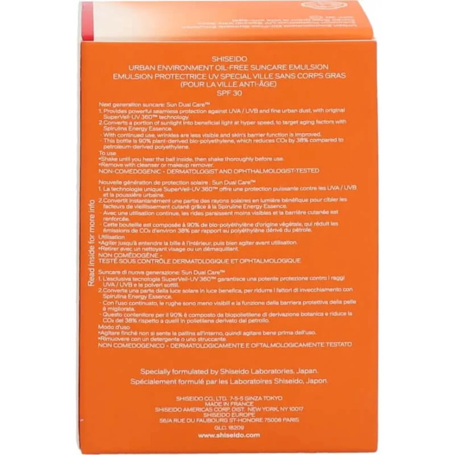 Shiseido Gezichtszonnebrandcrème SPF 30 Urban Environment Age Defense Hoge beschermingsfactor 30 ml