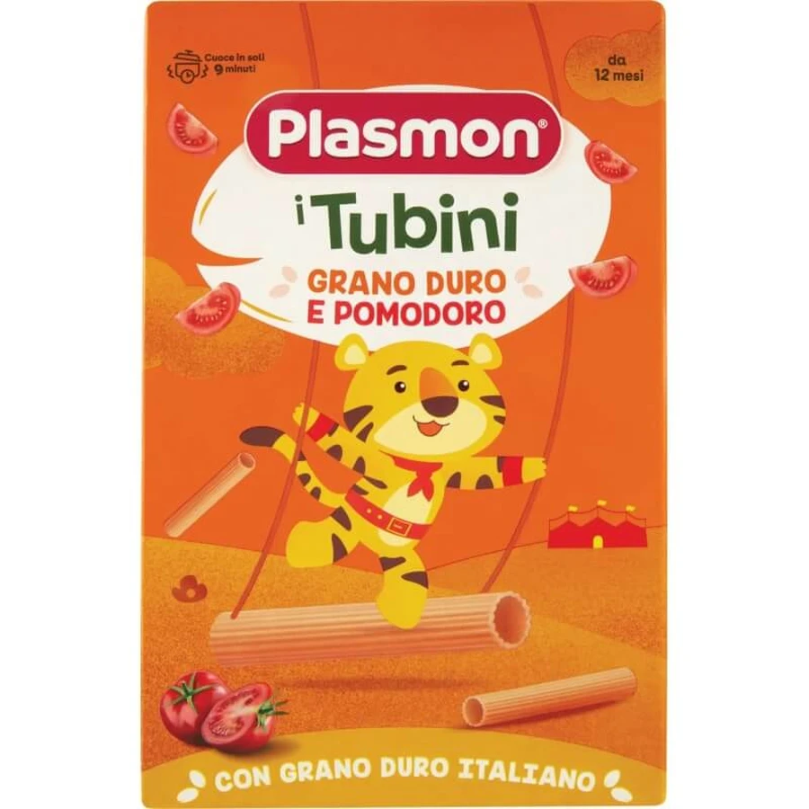 Plasmon Tubini - Pasta de trigo duro y tomate para niños, 250 g