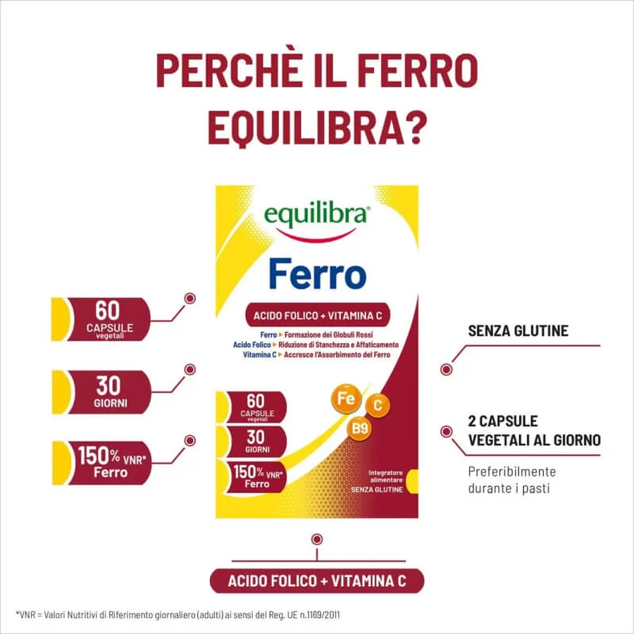 Equilibra Iron 60 capsules - vitamin, mineral, and folic acid supplement