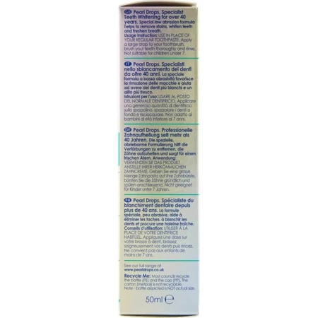 Pearl Drops Smokers - Pasta dentífrica blanqueadora para manchas de nicotina, 50 ml