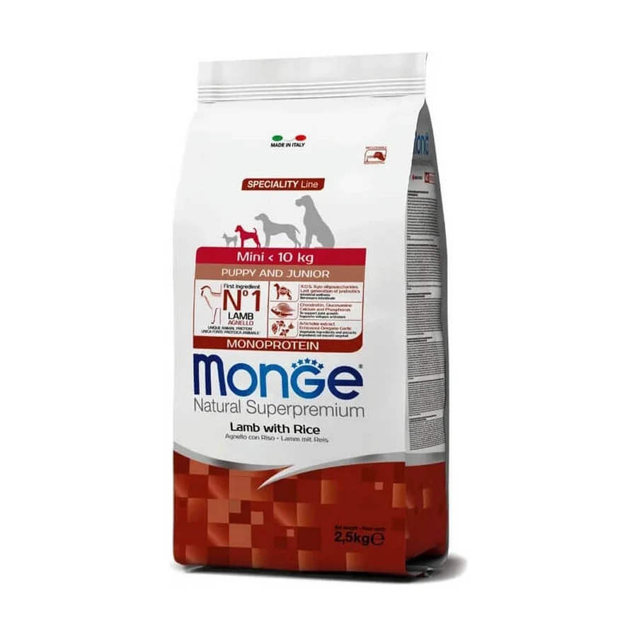 Monge Natural Superpremium Mini Puppy en Junior Lam & Rijst - Droogvoer voor honden, 2,5 kg