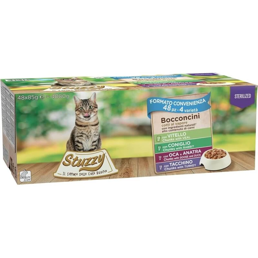 Stuzzy Megapack Multi-Flavor Bites - Aliment complet pour chats stérilisés, 48 x 85 g