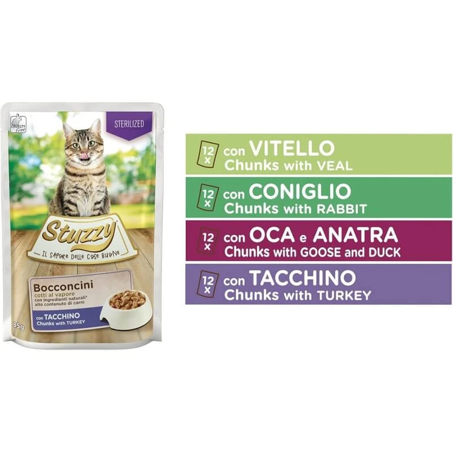 Stuzzy Megapack Multi-Flavor Bites - Aliment complet pour chats stérilisés, 48 x 85 g
