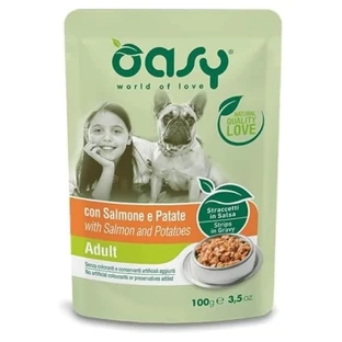 Oasy Straccetti in zalm- en aardappelsaus voor volwassen honden, 100 g