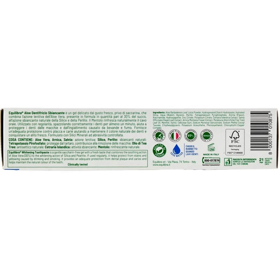 Equilibra Aloe - Dentifrice gel blanchissant, 75 ml