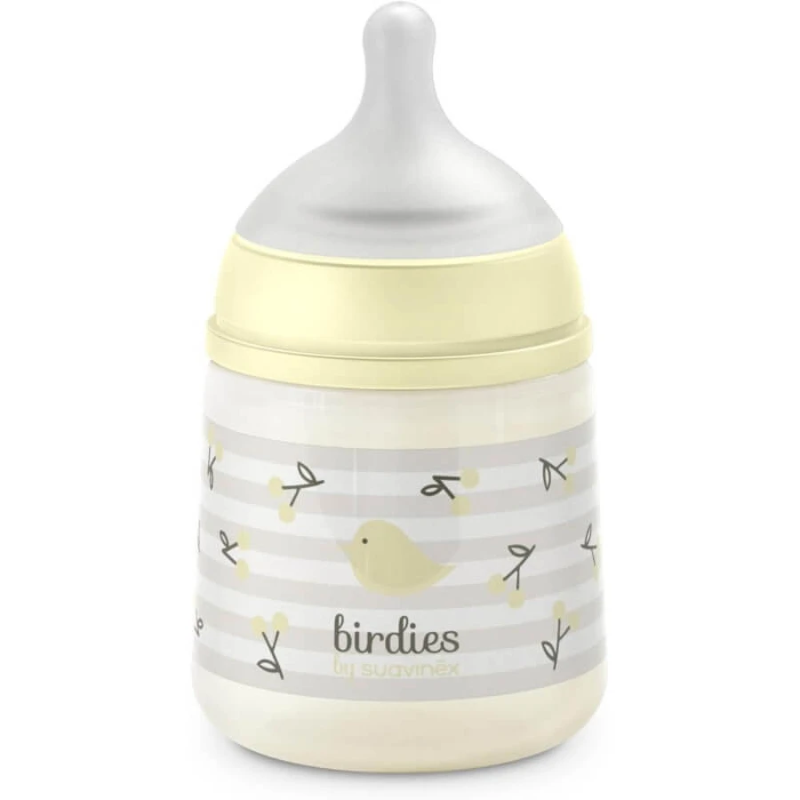 Suavinex Birdies - Babyfles met SX Pro-siliconen speen tegen koliek, vanaf 0 maanden, neutraal, 150 ml