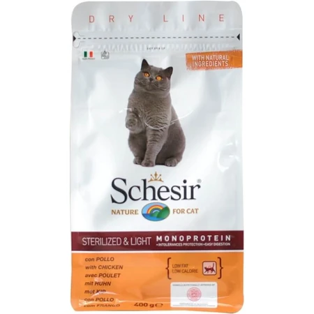 Schesir Sterilized &amp; Light Chicken - Complete Food for Sterilized Adult Cats, 400 g