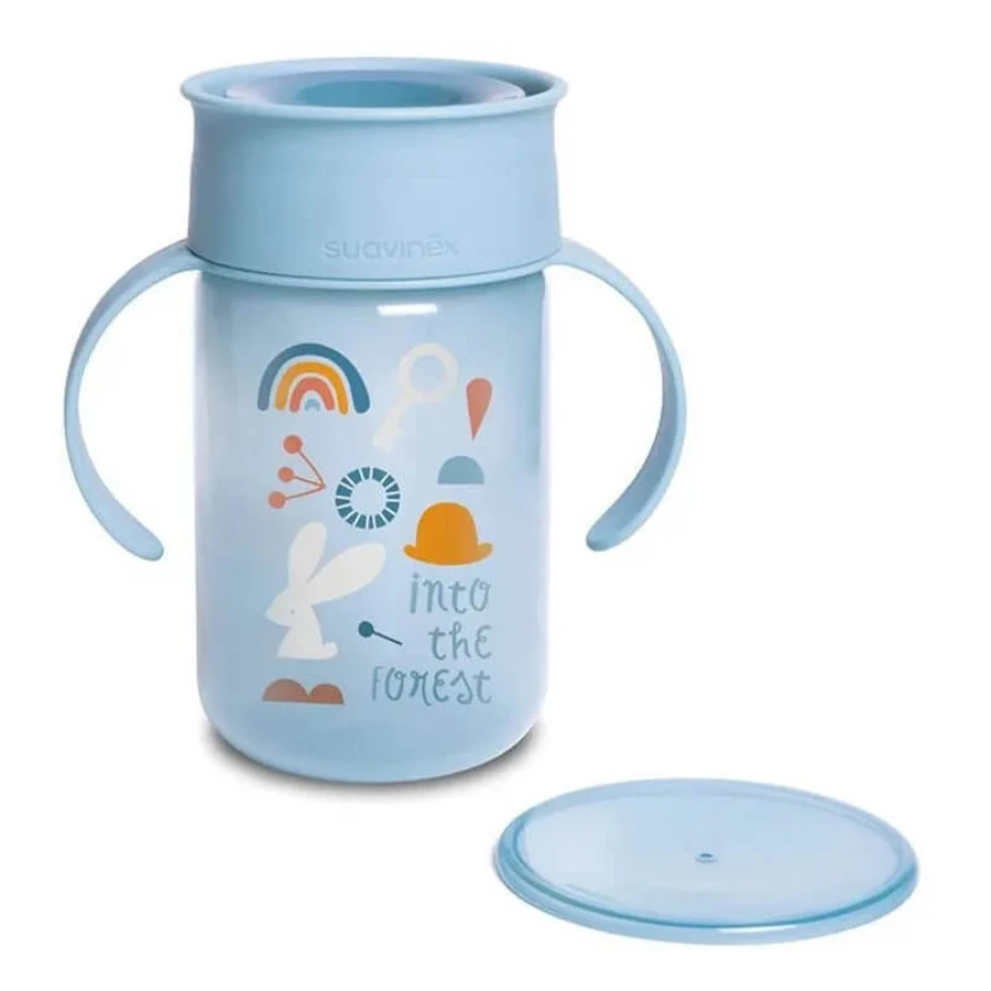 Vaso de aprendizaje Suavinex 360° Forest - Vaso azul claro con asas, 340 ml, a partir de los 12 meses