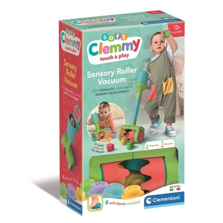 Clementoni Soft Clemmy Sensory Roller Vacuum – Spielzeugstaubsauger mit 5 weichen Blöcken