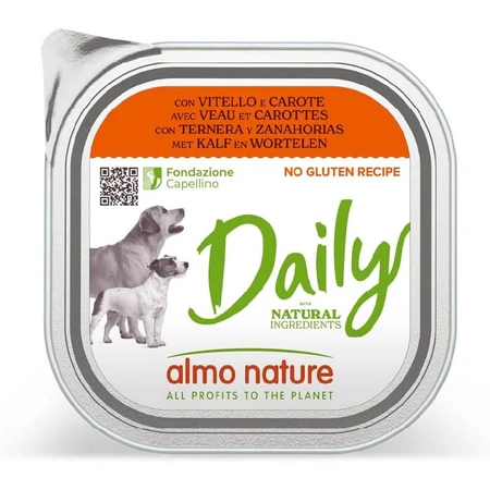 Almo Nature Daily Menu Ternera y zanahorias - Comida húmeda para perros adultos, 300 g