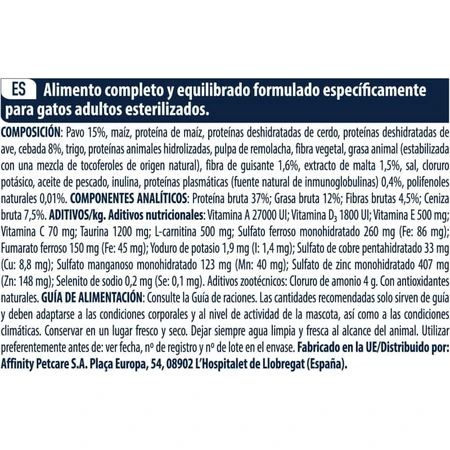 Advance Activedefense Turkey - Pienso completo para gatos adultos castrados, control de bolas de pelo, 1,5 kg