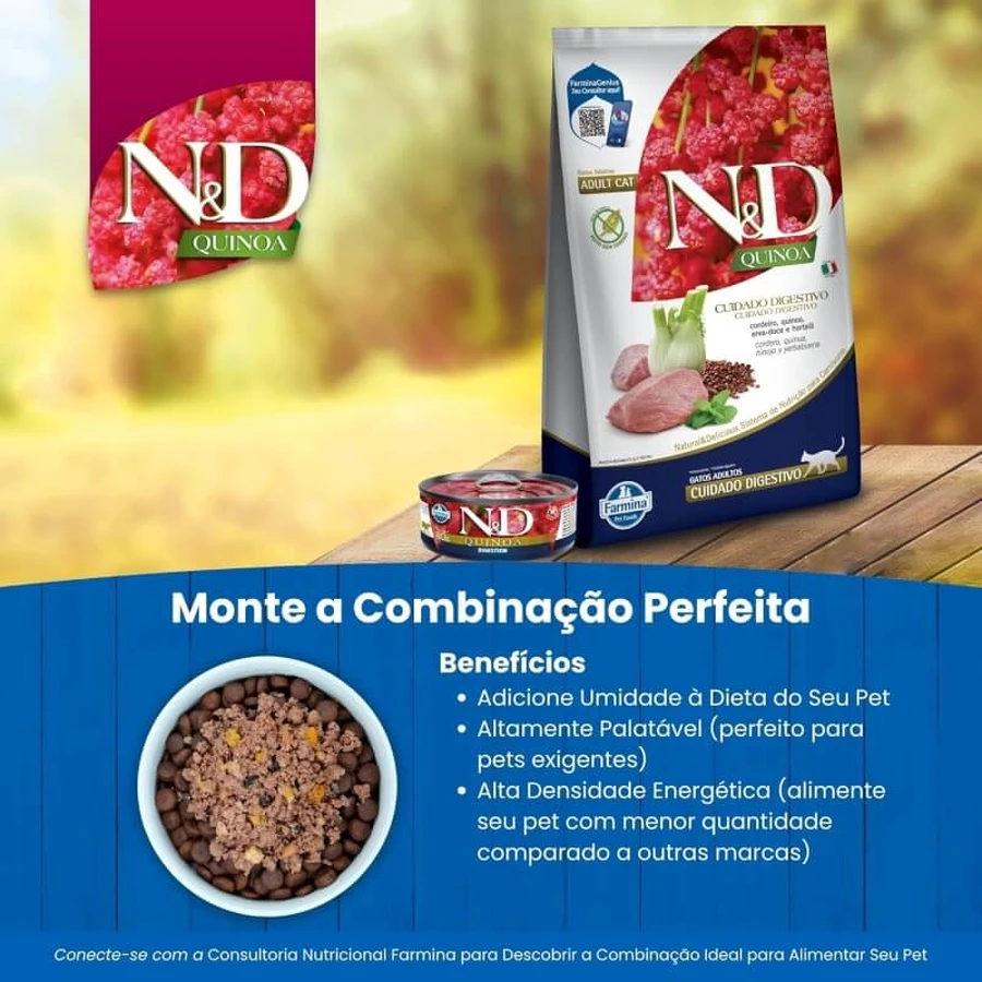 Farmina N&amp;d Quinoa Digestion Lamb - Dieetvoeding voor volwassen katten met spijsverteringsproblemen, 80 g