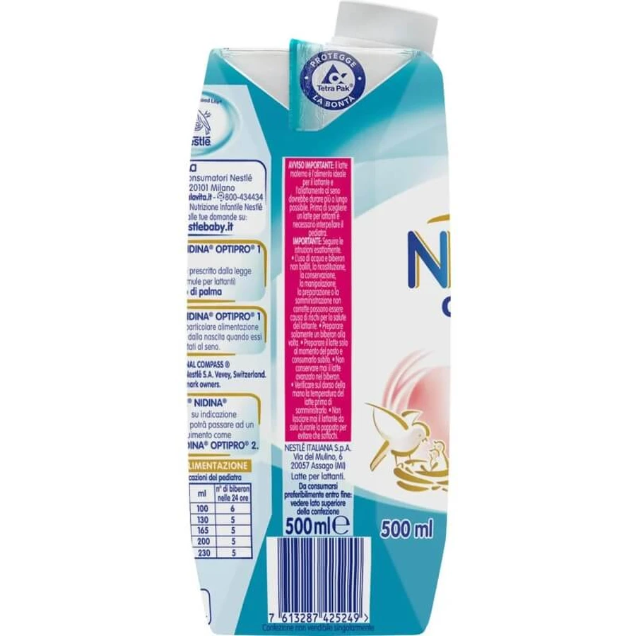 Nestle Nidina optipro 1 - latte liquido per lattanti fino al 6° mese 500 ml