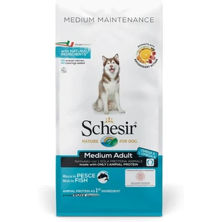 Schesir Medium Adult Fish Formula - Aliment complet pour chiens adultes de taille moyenne, 12 kg