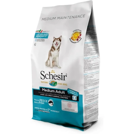 Schesir Medium Adult Fish Formula - Aliment complet pour chiens adultes de taille moyenne, 12 kg