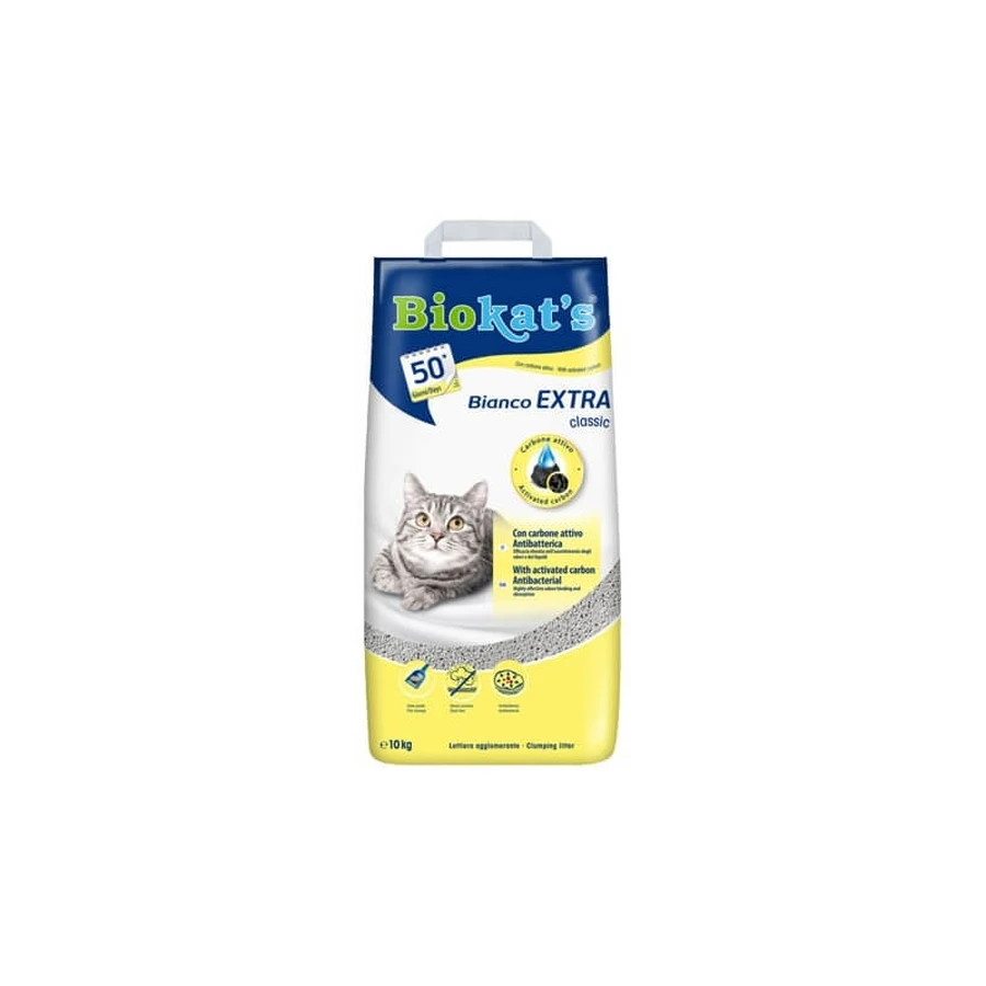Bianco Extra de Biokat - Litière agglomérante pour chat au charbon actif, pour l'absorption des odeurs et des liquides, 10 kg