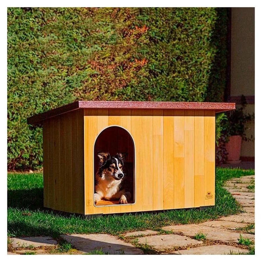 Ferplast Baita 100 - Outdoor dog house made of sustainable wood with a waterproof roof and insulated feet, 101x56.5x64 cm