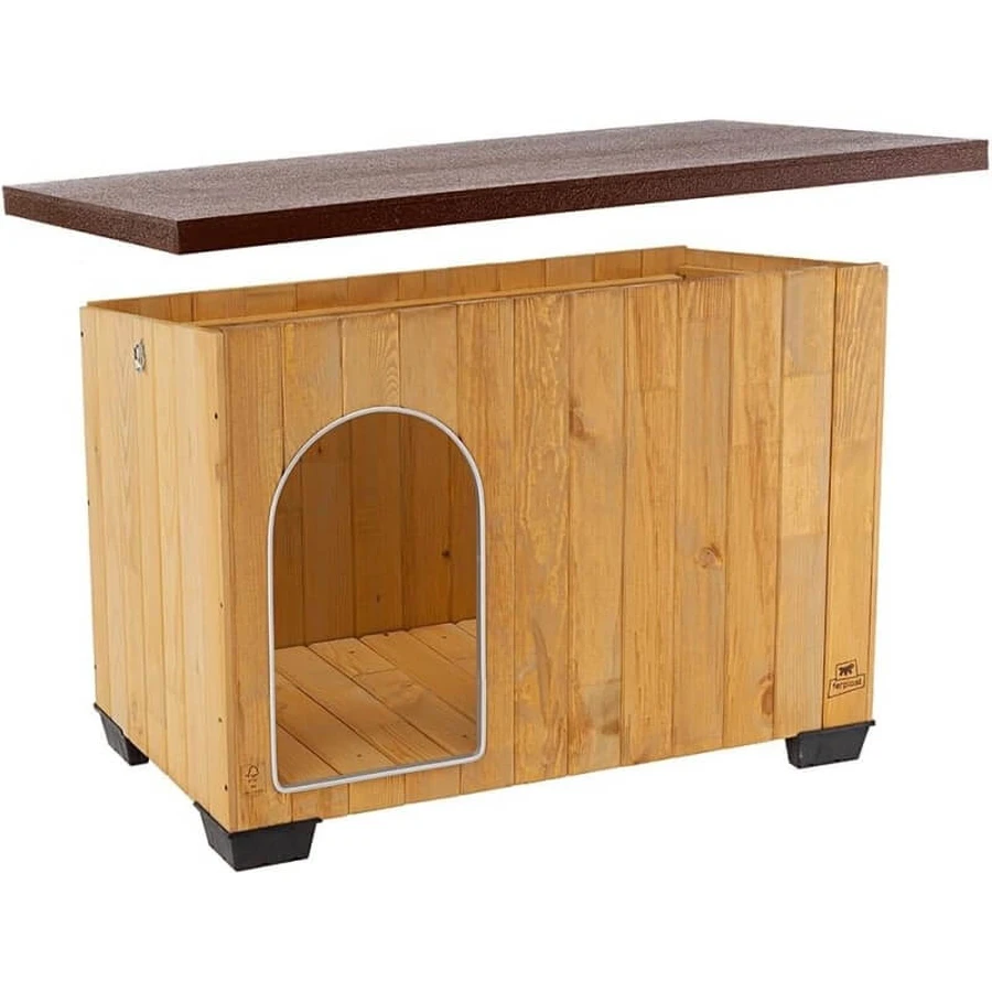Ferplast Baita 100 - Outdoor dog house made of sustainable wood with a waterproof roof and insulated feet, 101x56.5x64 cm