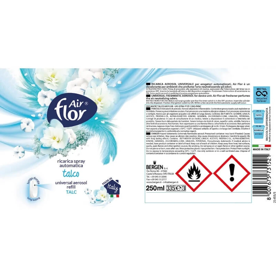 Air Flor Talco - Refill for Deo Matic Scent Diffuser, 250 ml