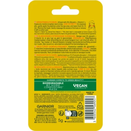 Masque pour les yeux Garnier Skin Active à la vitamine C - 2 patchs éclaircissants pour les yeux