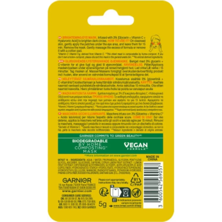 Masque pour les yeux Garnier Skin Active à la vitamine C - 2 patchs éclaircissants pour les yeux