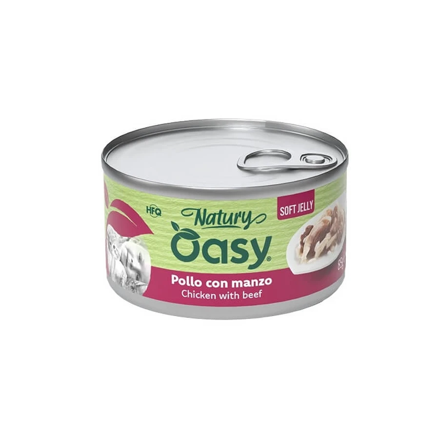 Oasy Wet Cat Natury Soft Jelly Chicken with Beef - Complementary Food for Adult Cats, 150 g