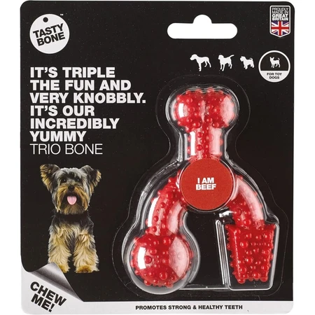 Tasty Bone Nylon Trio Bone Toy - Beef-Flavored Chew Toy for Dogs
