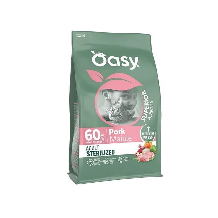 Oasy Superior Formula Adult Sterilized au porc - Croquettes pour chats adultes stérilisés, 300 g