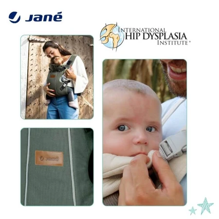 Jane Dual Dotanic – Ergonomische Babytrage für Neugeborene bis 15 kg mit 3 Tragepositionen – Grün