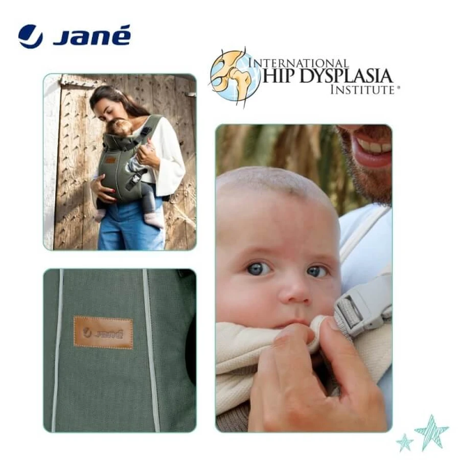 Jane Dual Dotanic – Ergonomische Babytrage für Neugeborene bis 15 kg mit 3 Tragepositionen – Grün