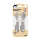 Juego de cubiertos Chicco: tenedor y cuchara, a partir de 12 meses, gris