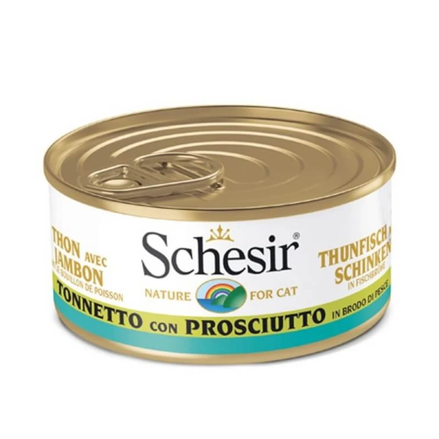 Schesir Tonnetto con jamón en caldo de cocción - Pienso completo para gatos, 70 g