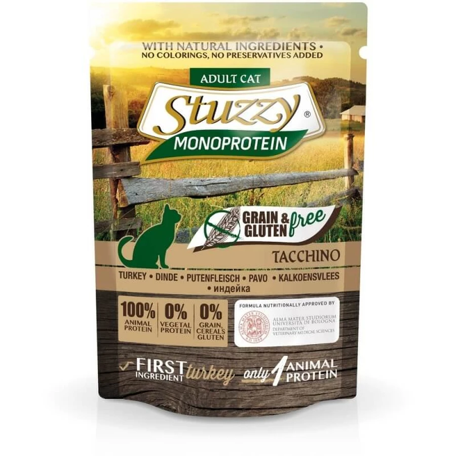 Stuzzy Monoprotein Pavo sin cereales ni gluten - Alimento completo para gatos adultos, 85 g