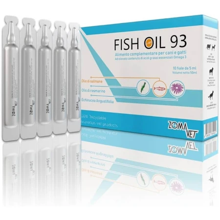 Zoma vet Zomavet Aceite de pescado 93 de salmón - Complemento alimenticio para mascotas, 10 viales de 5 ml cada uno
