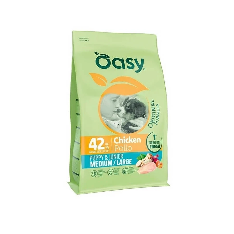 Oasy Fórmula Original para cachorros y perros jóvenes (tamaño mediano-grande) con pollo - Pienso completo para perros, 10 kg