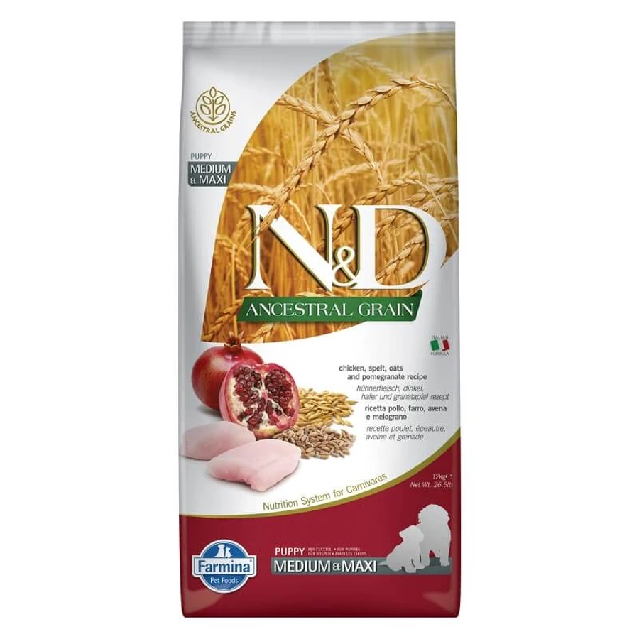 Farmina N&amp;d Ancestral Grain Puppy Chicken and Pomegranate - Complete Food for Medium and Large Breed Puppies, 12 kg