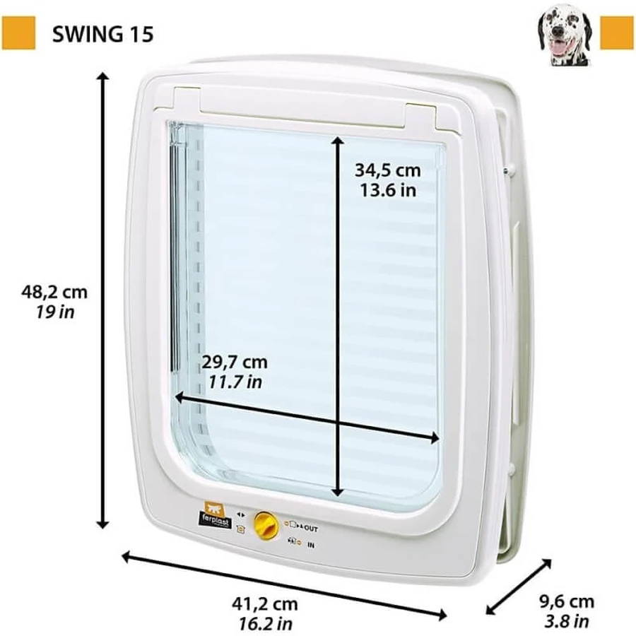Ferplast Swing 15 Brown – drzwi dla psów średnich i dużych z 4-kierunkowym mechanizmem blokującym, 41,2 x 9,6 x wys. 48,2 cm: ceny i cechy