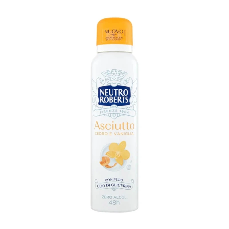 Neutro Roberts Dry Cedar and Vanilla - 48-uurs deodorant in sprayvorm voor de gevoelige huid, alcoholvrij en met glycerine, 150 ml