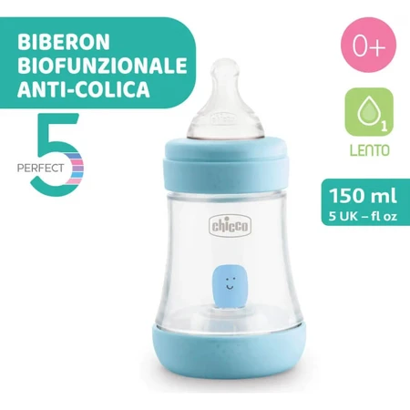 Chicco Perfect 5 - Anti-koliekfles met langzame doorstroming, 150 ml, lichtblauw