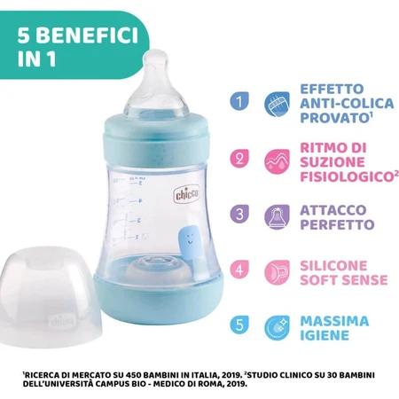 Chicco Perfect 5 - Anti-koliekfles met langzame doorstroming, 150 ml, lichtblauw