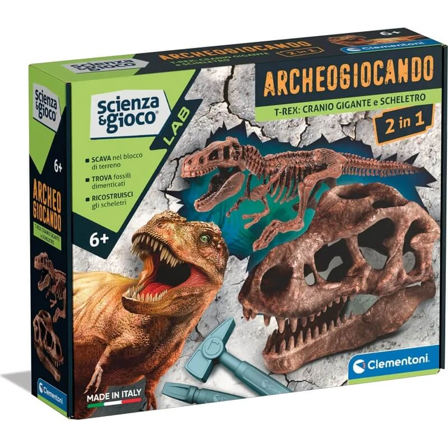 Clementoni Archeogiocando 19324 - Giant T-Rex Skull and 2-in-1 Skeleton - Science Toy